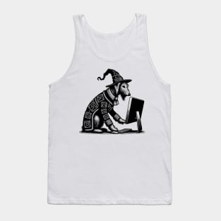 Punk Rock Goth Irish Wolfhound Dog on Computer Vintage Style Tank Top